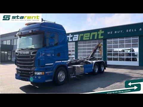 verkauft - Scania R500 V8 Palfinger-Abrollkipper, Ledersitze, Retarder, LKW24039,www.starent-lkw.com