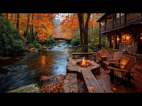 Rustic Riverside Cabin | Cozy Porch Firepit & Birds Songs Ambience