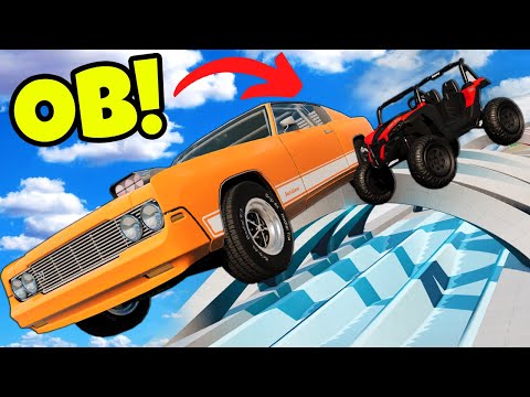 Using WEIRD Cars to Survive Downhill Stunts with OB in BeamNG Drive Mods!