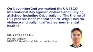 Webinar Violence and bullying prevention in school ‐ Q3 Yongfeng Liu