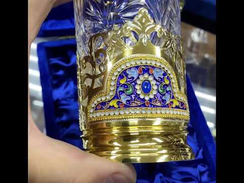 Серебряный подстаканник с позолотой и эмалью, пд044