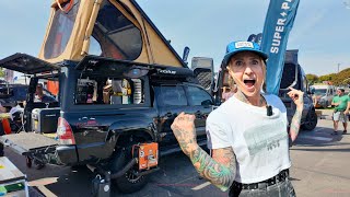 Female Dirt Biker Travels in Truck Canopy Camper