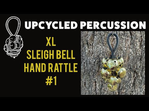 Upcycled Percussion - XL Sleigh Bell Hand Rattle - Giant Gold Bells #1 imagen 6
