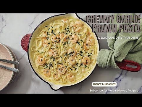 Creamy Garlic Prawn Pasta | Fettucine in creamy garlicky sauce with prawns