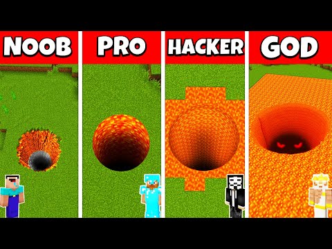 Minecraft Lava Tunnel Pit House Build Challenge - Noob vs Pro vs Hacker vs God Animation