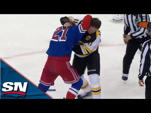 Multiple fights Erupt Between Rangers And Bruins After Braden Schneider Levels Trent Frederic