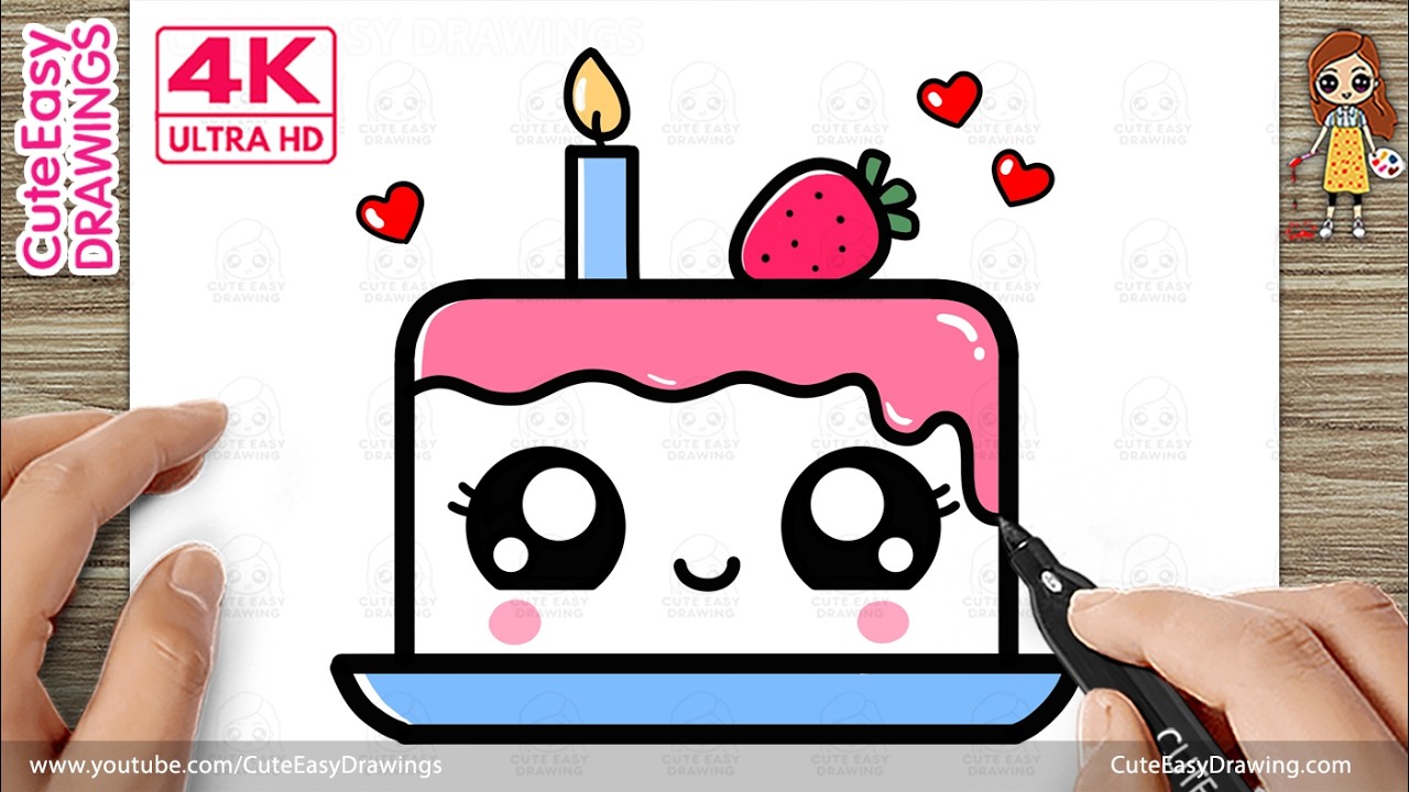 How to Draw a Cute Strawberry Cake - Easy Step by Step for Kids and Toddlers
