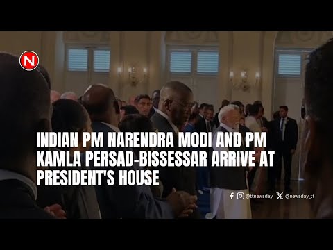 Indian PM Narendra Modi and PM Kamla Persad Bissessar arrive at President's House