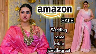 Amazon sale upto 80% off Wedding wear Saree & bride jewellery set haul @PoojaRikichoyal 