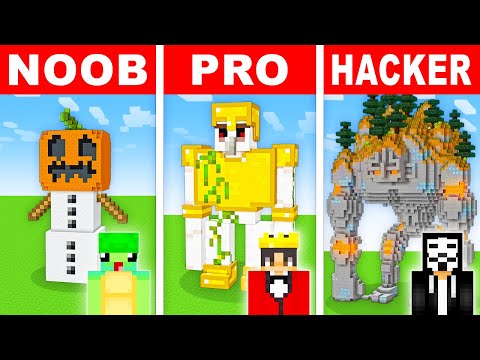 NOOB vs PRO vs HACKER: GOLEM STATUE HOUSE BUILD CHALLENGE in Minecraft