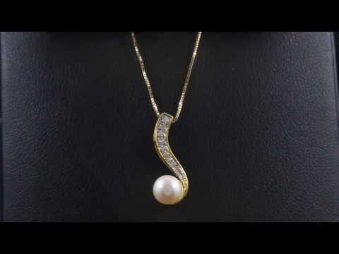 Teleios Luxe 18k Gold 0.05Ct Diamonds Sexy Loop Pearl Necklace - TL0000226