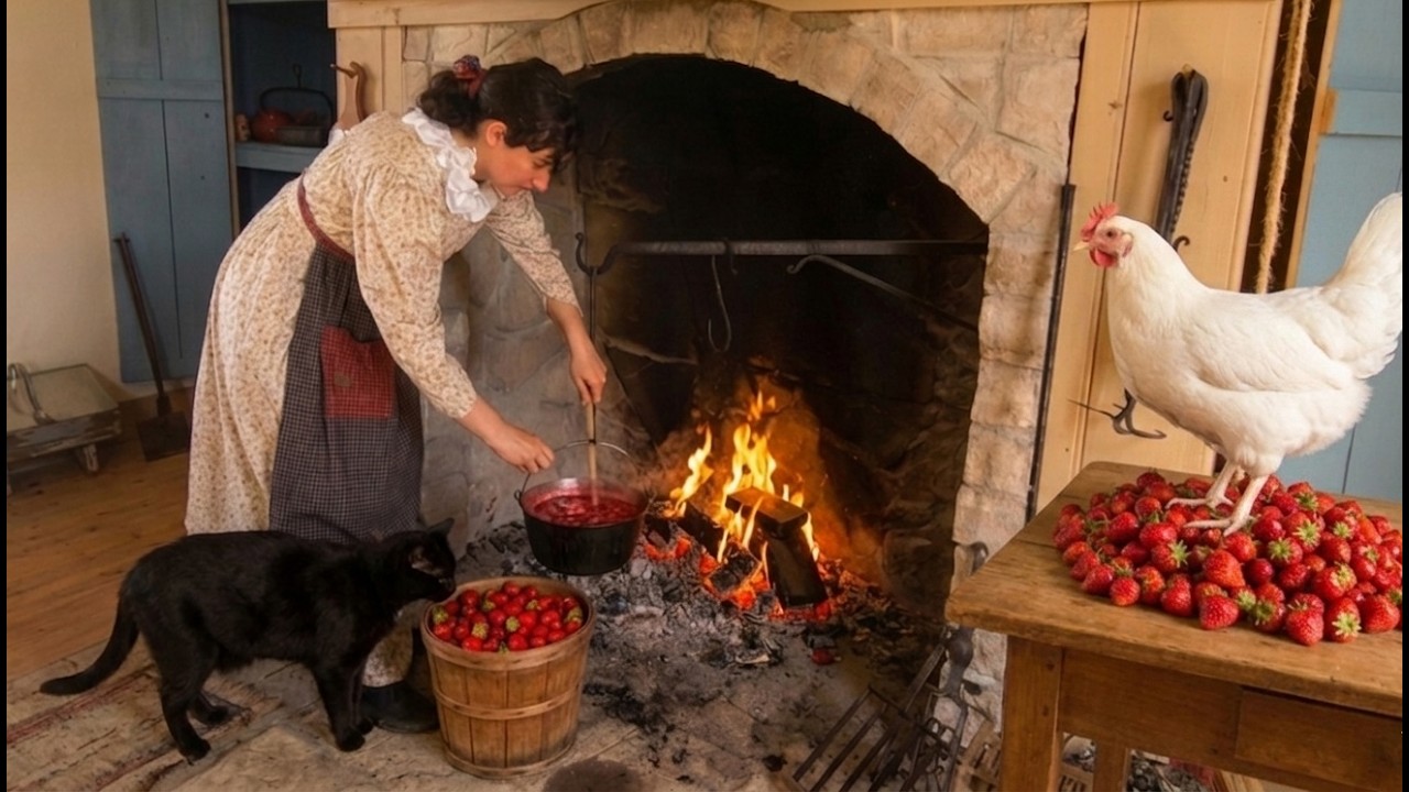 Strawberry Season in 1830 |Farmhouse Cooking| Jam, Fritters, Strawberry Cream|