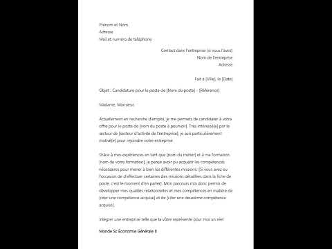 LETTRE DE MOTIVATION POUR DEMANDE D'EMPLOI