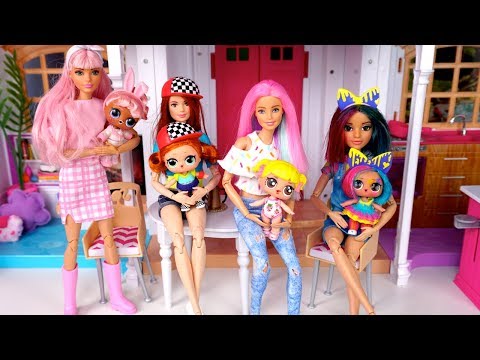 Barbie Doll LOL Family Slumber Party Evening Routine Playdate with Baby Goldie