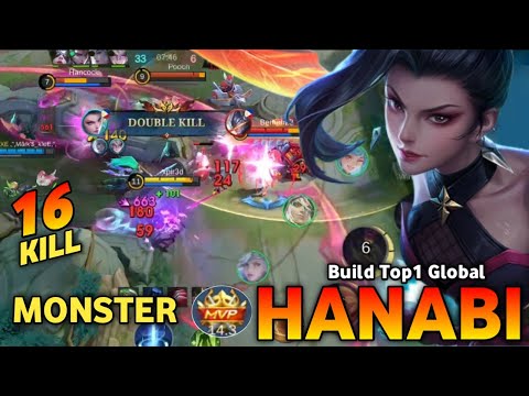 16 Kill!! Gold Lane Monster Hanabi Best Build 2025 | Build Top1 Global Hanabi
