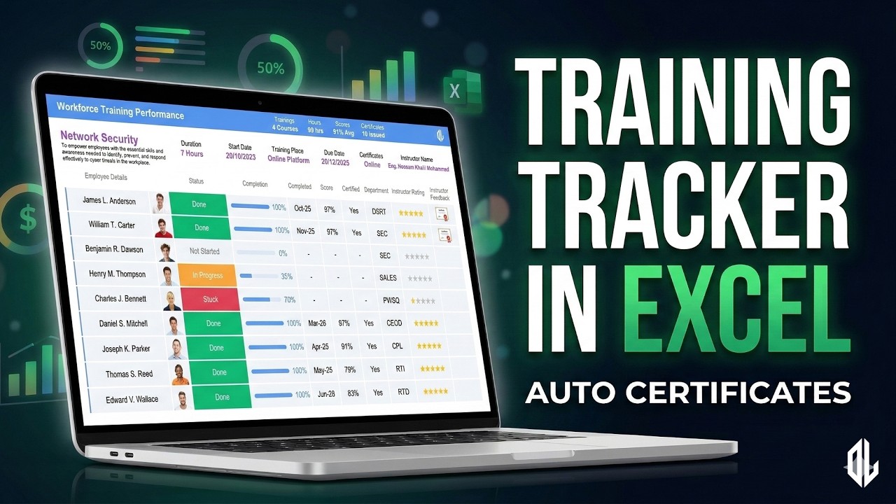 Excel Training Tracker Dashboard | Automatic Certificates & Progress Reports
