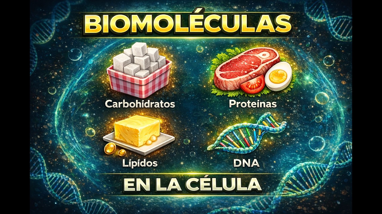 Biomoléculas presentes en células (orgánicas): carbohidratos, lípidos, proteínas y ácidos nucleicos