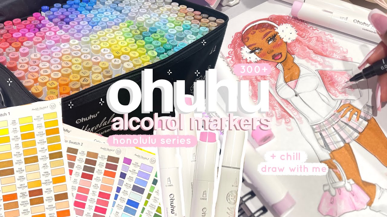 ☆🤍🫧 320 ohuhu honolulu alcohol markers 🌸🌱 | cosy marker unboxing, swatching, review & draw w/ me ♡︎