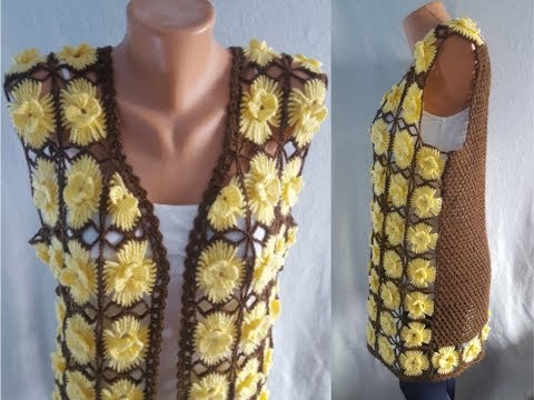 Cum crosetam jacheta cu flori - PARTEA A III-A / SPATELE - partea de vesta / Tutorial pas cu pas