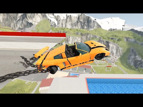 Open Bridge Jump With Giant Chain & Flip Ramp Jump Crashes - BeamNG drive Pool Jumps