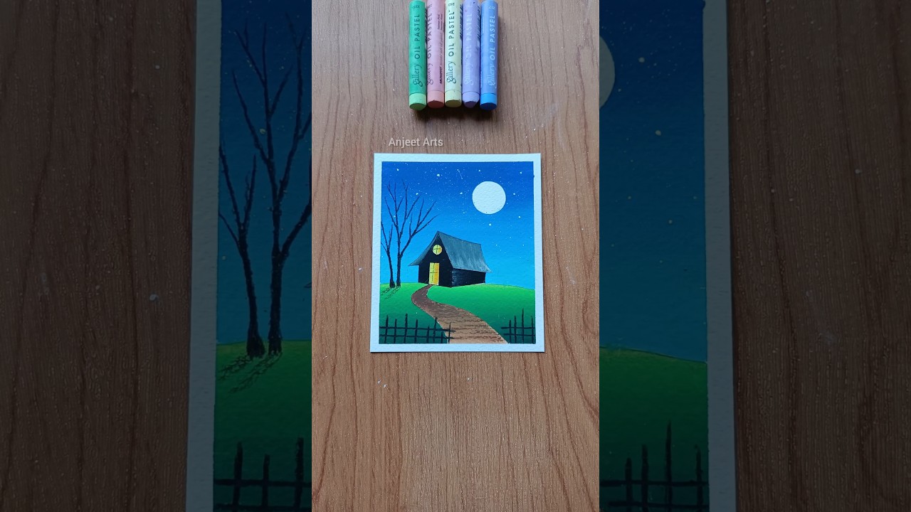Easy Moonlight Scenery Drawing | Oil Pastel For Beginners #shorts