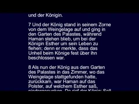 Esther 7 - Esther erwirkt die Freigabe der Juden, die Hinrichtung des Judenhassers Haman ...