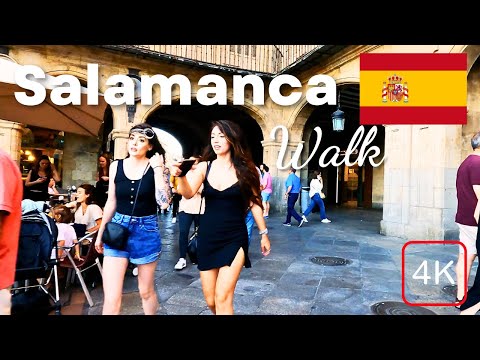 Salamanca Espanha Caminhada 4K - City Tour de Verão Ruas da Cidade Velha de Salamanca
