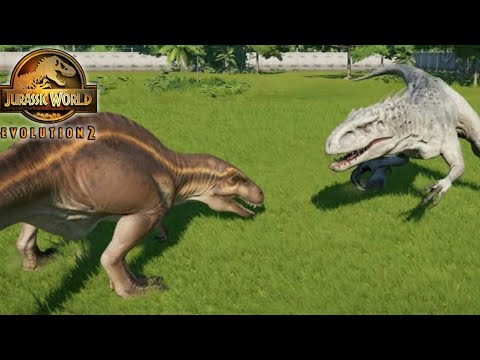 Acrocanthosaurus vs Spinosaurus, Indominus & T. Rex – JWE2 Fights | 4K
