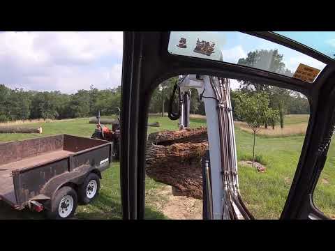 Bobcat 337G Mini Excavator Cleaning Up Downed Tree After Storm Part 2
