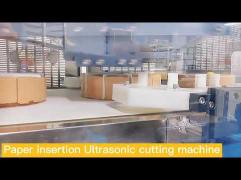 Ultrasonic cake cutting machine with paper inserts divider