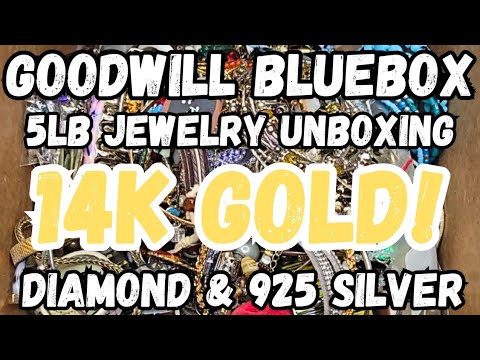 14K GOLD, DIAMOND & 925 SILVER! ???? Goodwill BlueBox 5lb Jewelry Jar Unboxing OHIO #jewelryunboxing