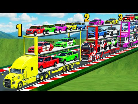 TRIPLE TRAILER TRANSPORT OF COLORS! BIG TRANSPORT WITH POWER TRUCKS! Farming Simulator 25