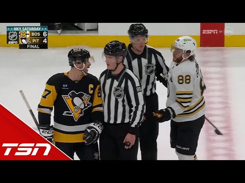 Sidney Crosby gets mad at David Pastrnak for last-second clapper