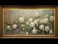 White Roses Garden Vintage Oil Painting Framed Art Screensaver For TV