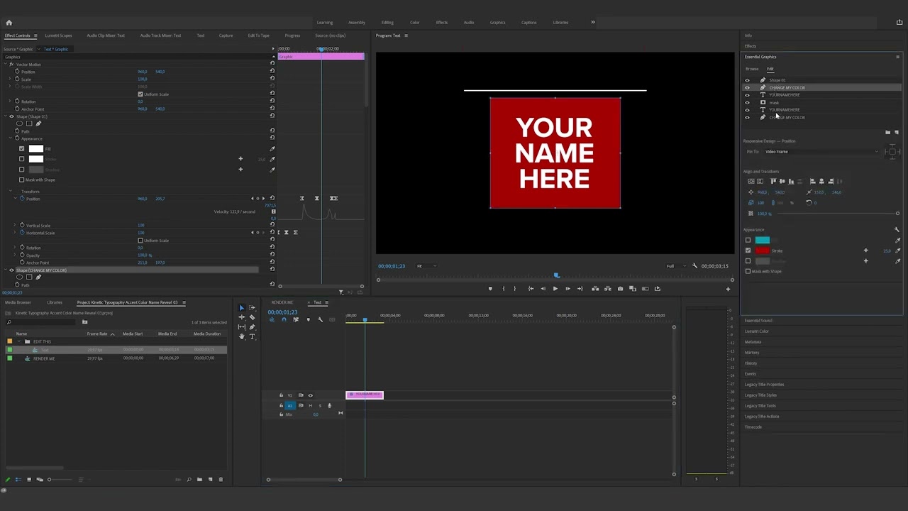 How to edit the Kinetic Typography Accent Color Name Reveal In Premiere Pro