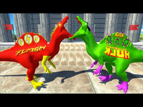 FLASH SPINOSAURUS vs HULK SPINOSAURUS ANCIENT DEATH RUN - Animal Revolt Battle Simulator