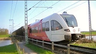 preview picture of video '2 Arriva Triebwagen an der Ledabrücke bei Leer / 2 Arriva Railcars on a Bridge'