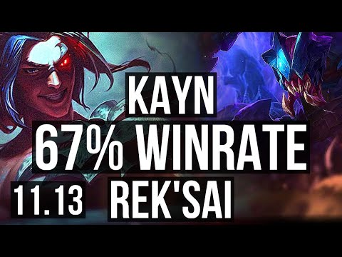 KAYN vs REK'SAI (JUNGLE) | 11/1/4, 67% winrate, Legendary | NA Master | v11.13