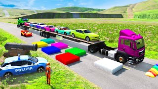 Flatbed Truck McQueen | Transportation with Truck - Pothole vs Car #111 | BeamNG.Drive Gameplay