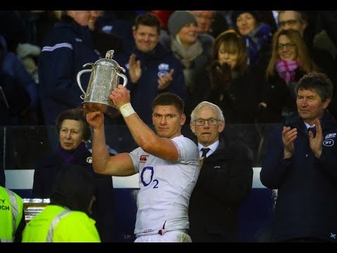 Owen Farrell lifts the Calcutta Cup after England beat Scotland | Guinness Six Nations