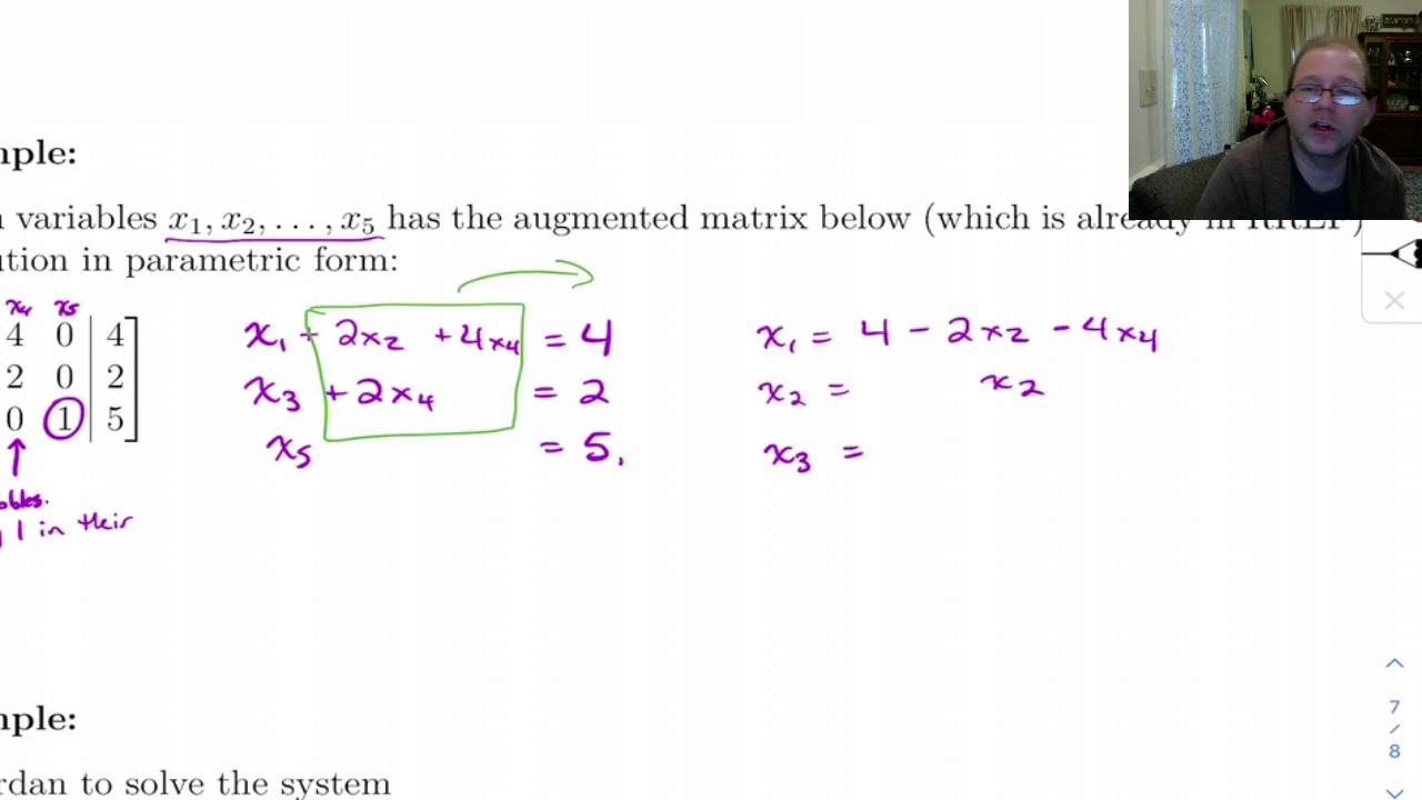 a1.2.8 infinitely many solutions, parametric form