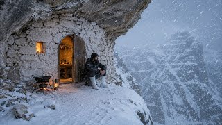 I Built a Stone Shelter Inside a Cliff During a Snowstorm