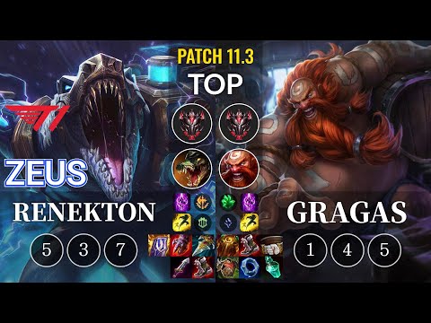 T1 Zeus Renekton vs Gragas Top - KR Patch 11.3