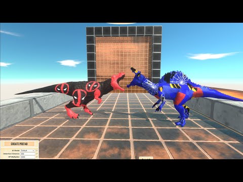 T - REX DEADPOOL VS SPINOSAURUS SPIDERMAN BLUE DEATH RUN - Animal Revolt Battle Simulator