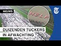 Drone filmt vastzittende truckers: 'Help!’