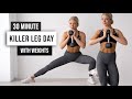 30 MIN KILLER LOWER BODY HIIT Workout - With Weights, No Repeat, Leg Day Home Workout