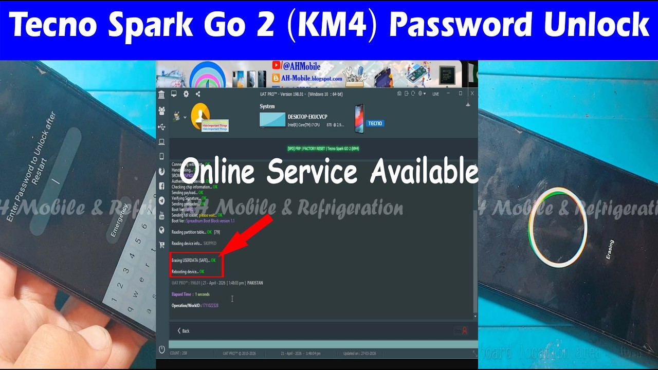 Tecno Spark Go 2 (KM4) Pattern Password Unlock (Online Service Available)