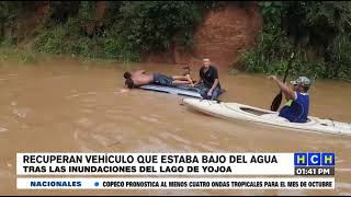 VÍDEO| Recuperan vehículo que estaba bajo el agua tras inundaciones por el Lago de Yojoa