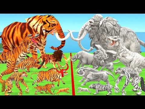 EPIC BATTLE Cenozoic Hybrid Beasts Vs Albino Itself Size Woolly Mammoth Vs Hybrid Elephant Dinosaur