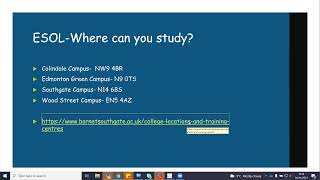ESOL (Edmonton Green Campus) Courses Webinar - November 4th 2021